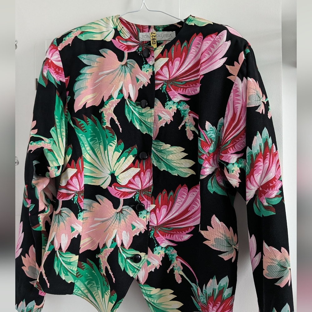 80s blazer - pink green print - sz8